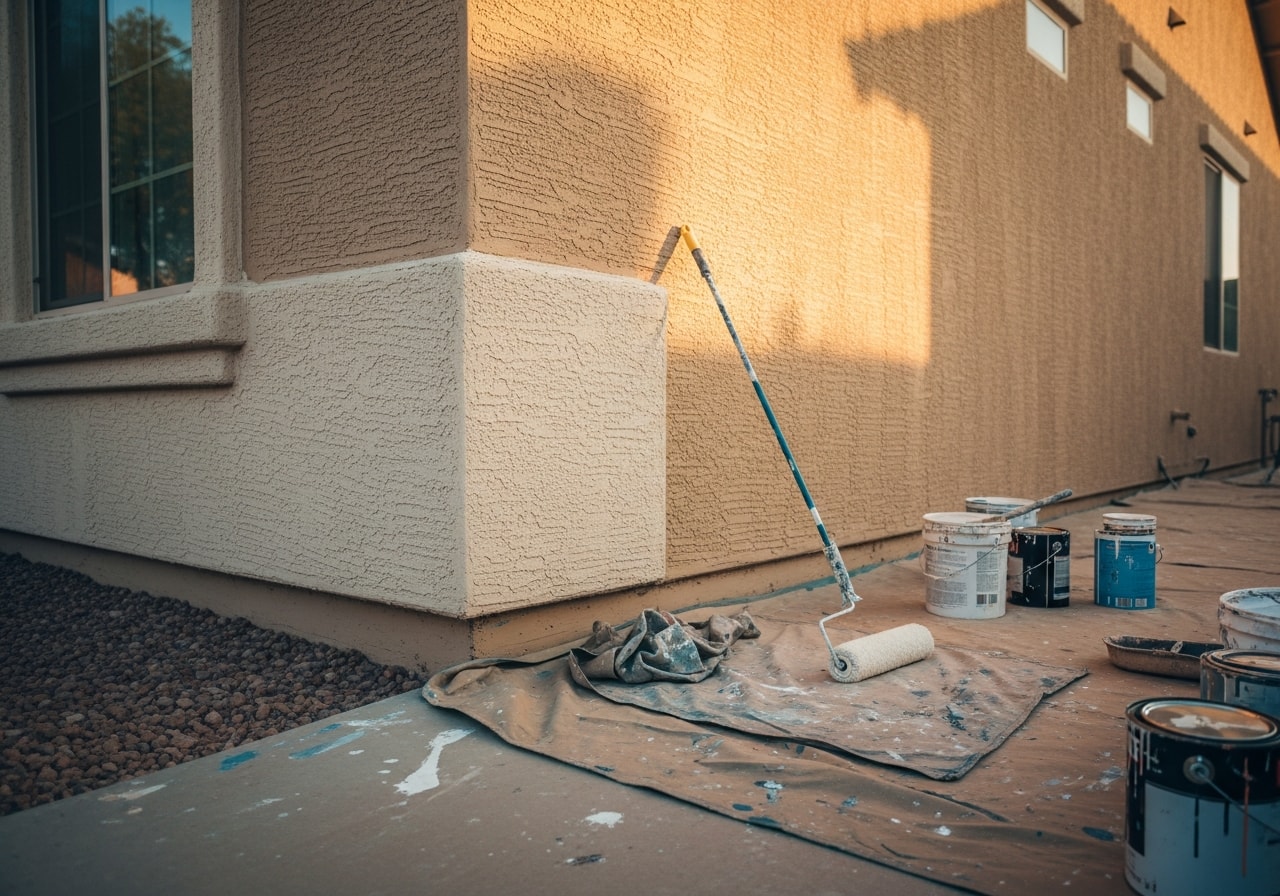 Freshly painted stucco home exterior with uniform finish and clean lines in Yuma, Arizona